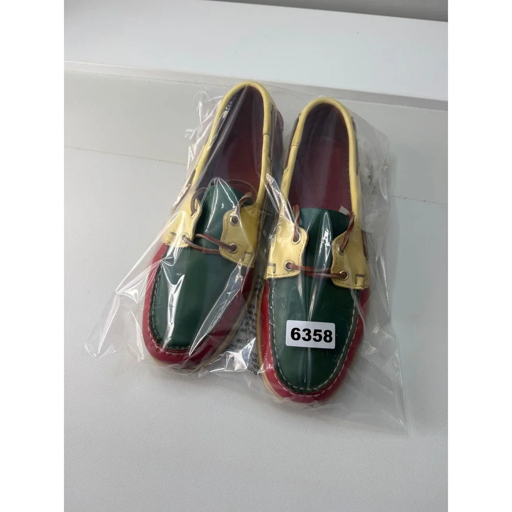 Sebago Docksides Boat Shoes Red Yellow Green Leather Vintage Handsewn Mens 9